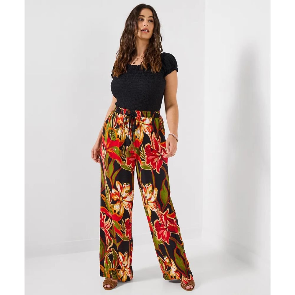 Joe Browns Paloma Printed Floral Wide Leg Trousers - Black - Old Railway Line Garden Centre