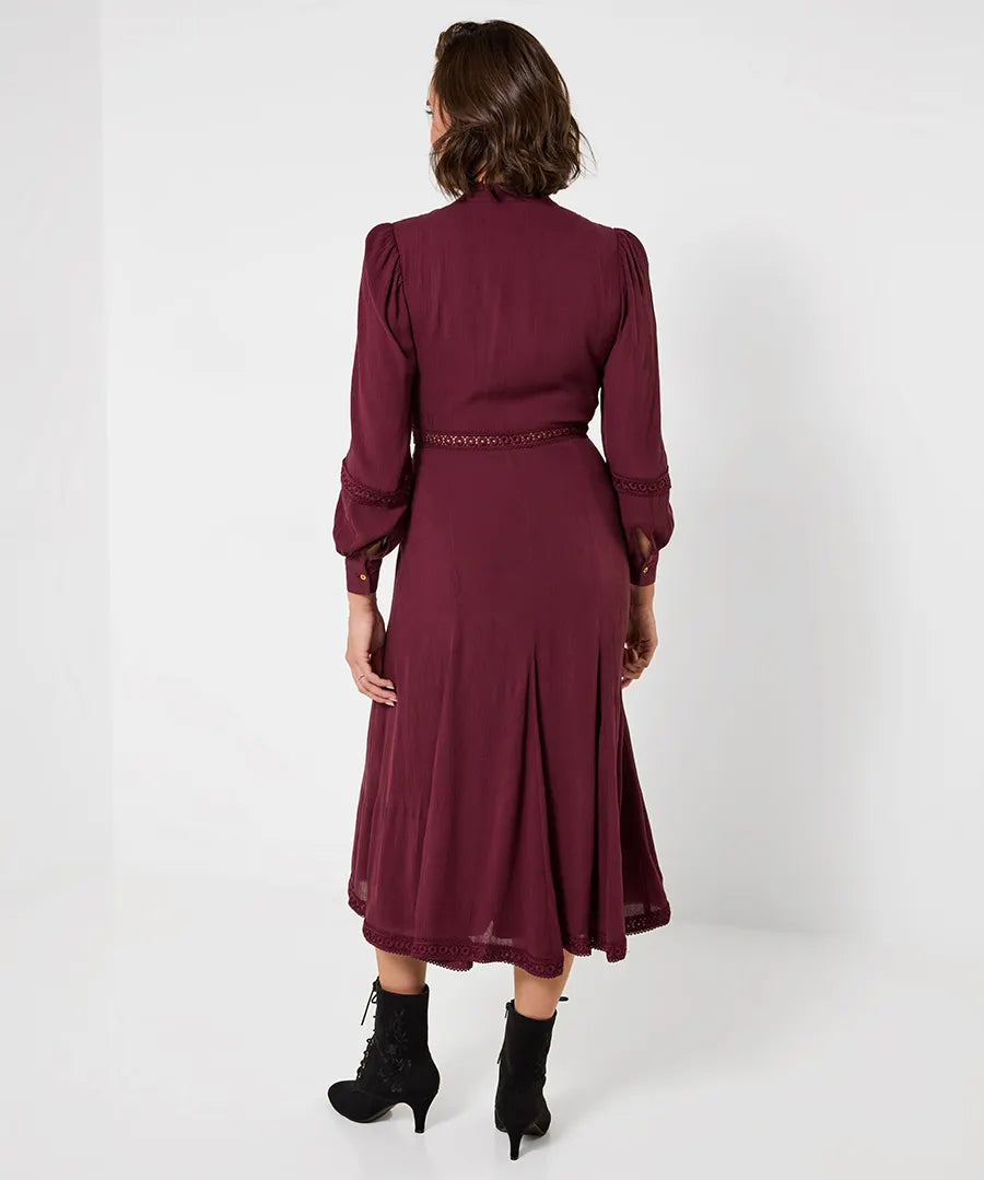 Joe Browns Preya Long Sleeve Midi Dress - Plum