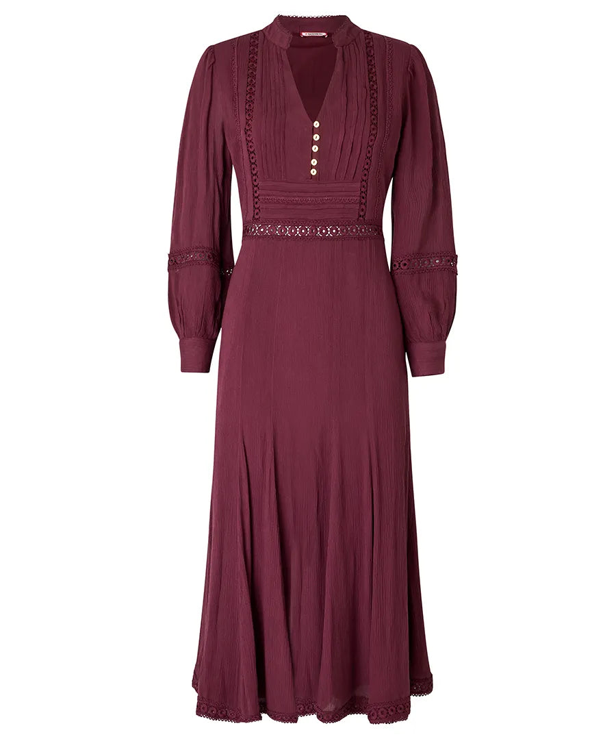 Joe Browns Preya Long Sleeve Midi Dress - Plum