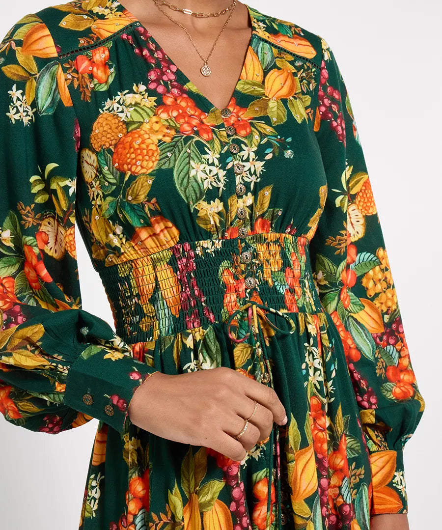 Joe Browns Selena Fruity Long Sleeve Maxi Dress - Green