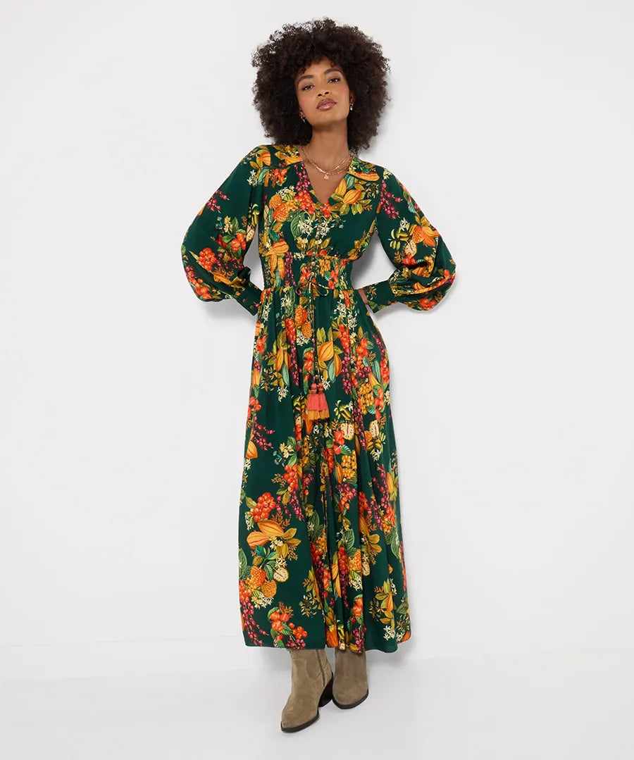 Joe Browns Selena Fruity Long Sleeve Maxi Dress - Green