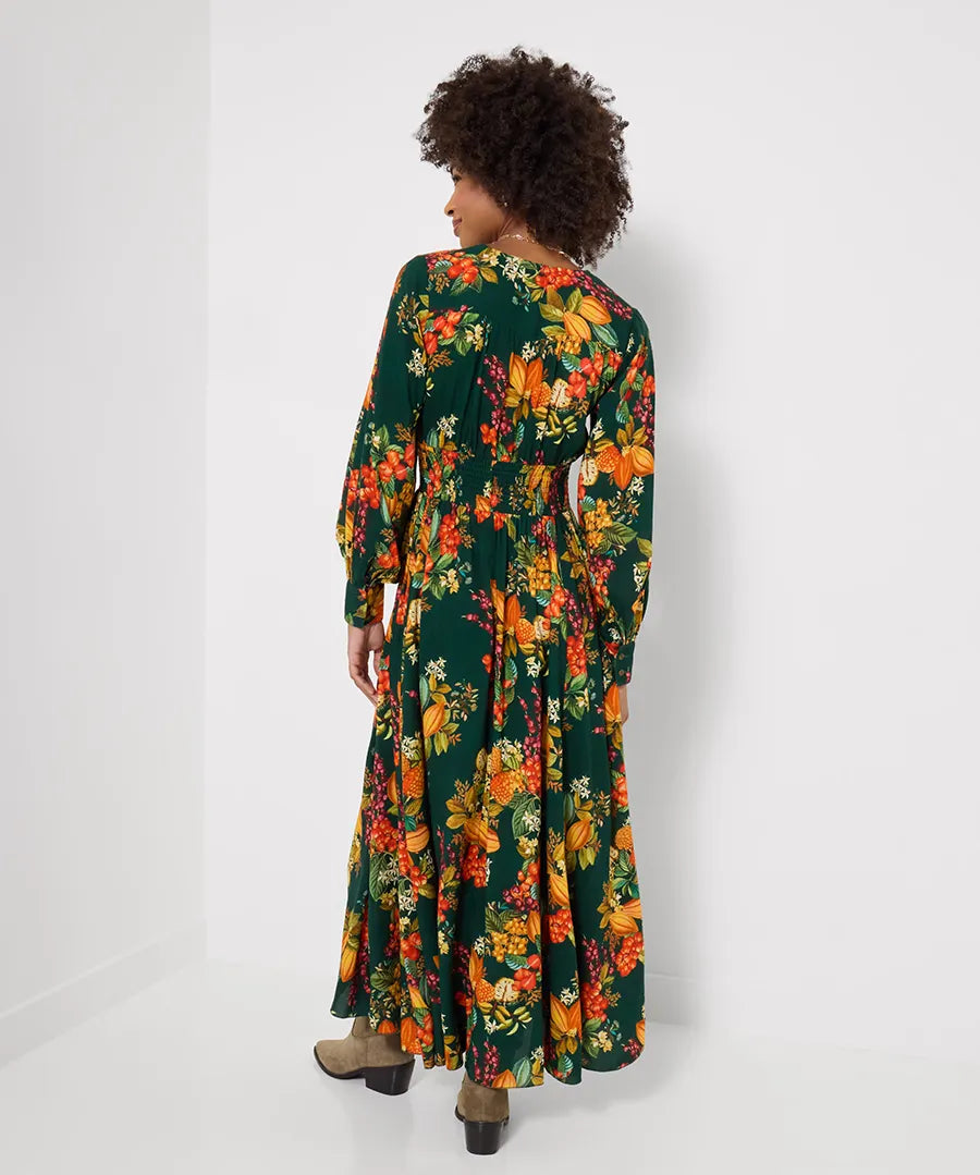 Joe Browns Selena Fruity Long Sleeve Maxi Dress - Green
