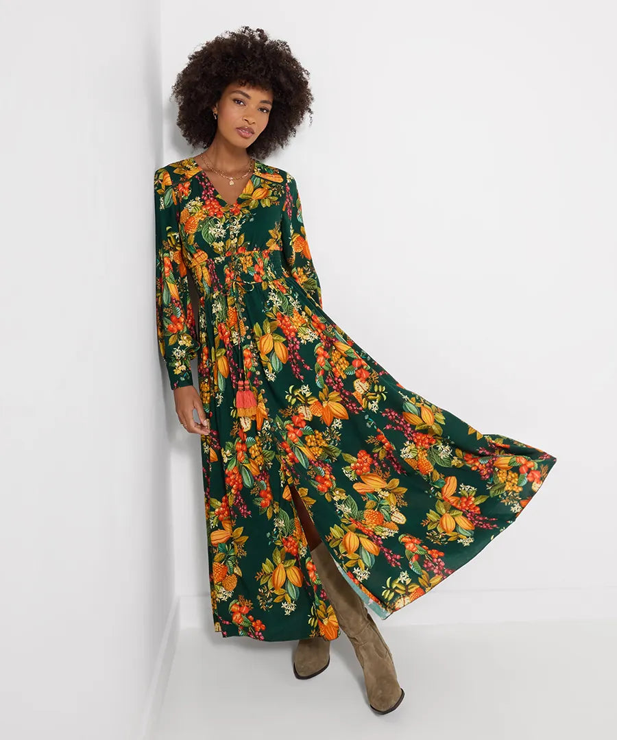 Joe Browns Selena Fruity Long Sleeve Maxi Dress - Green