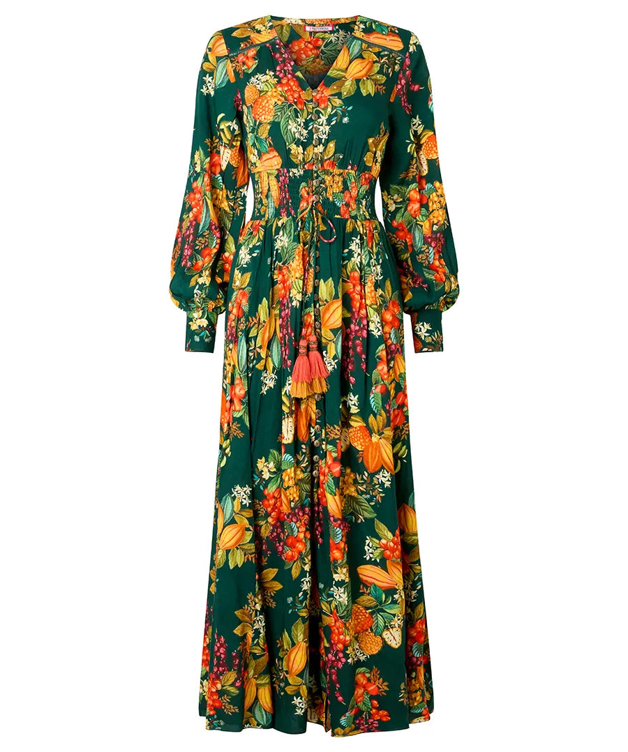 Joe Browns Selena Fruity Long Sleeve Maxi Dress - Green
