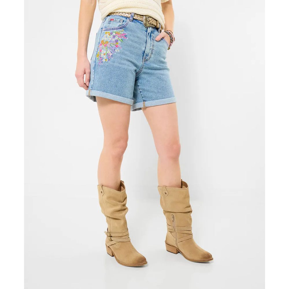 Joe Browns Spring Florals Embroidered Denim Shorts - Blue