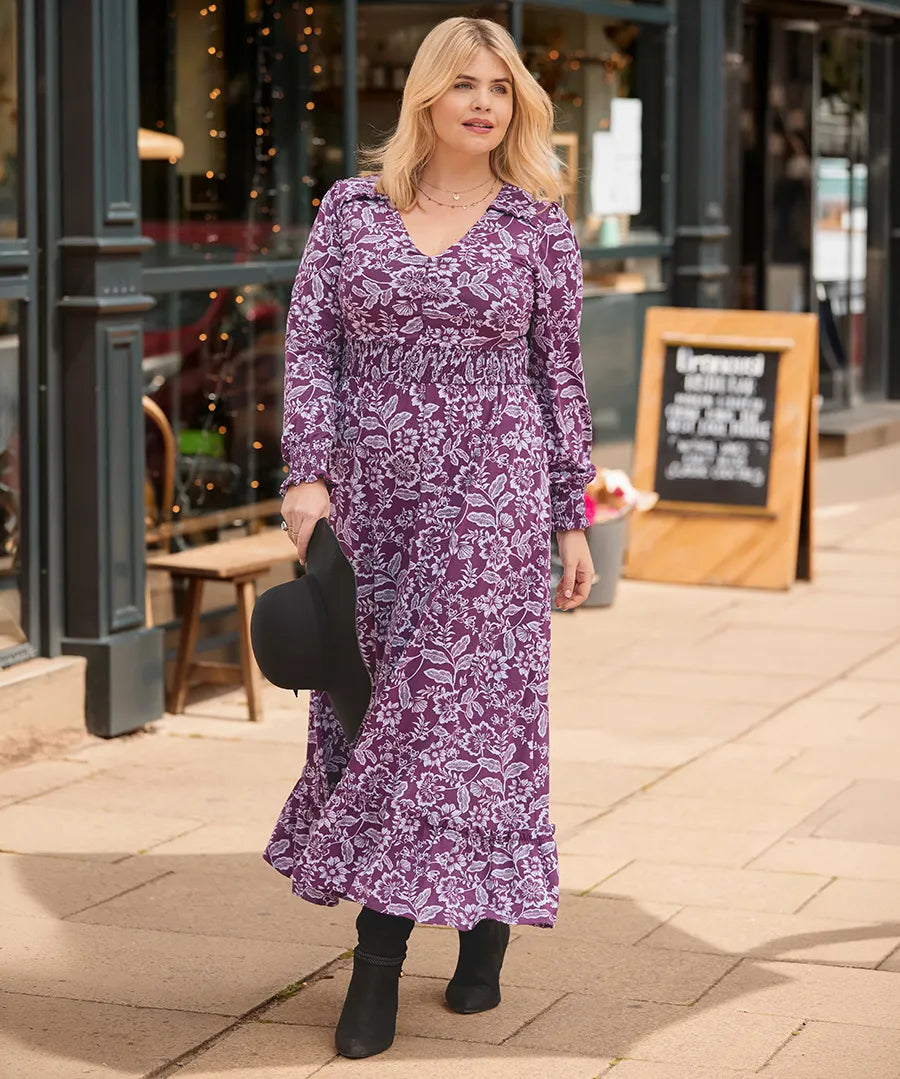 Joe Browns Thea Long Sleeve Jersey Maxi Dress - Purple