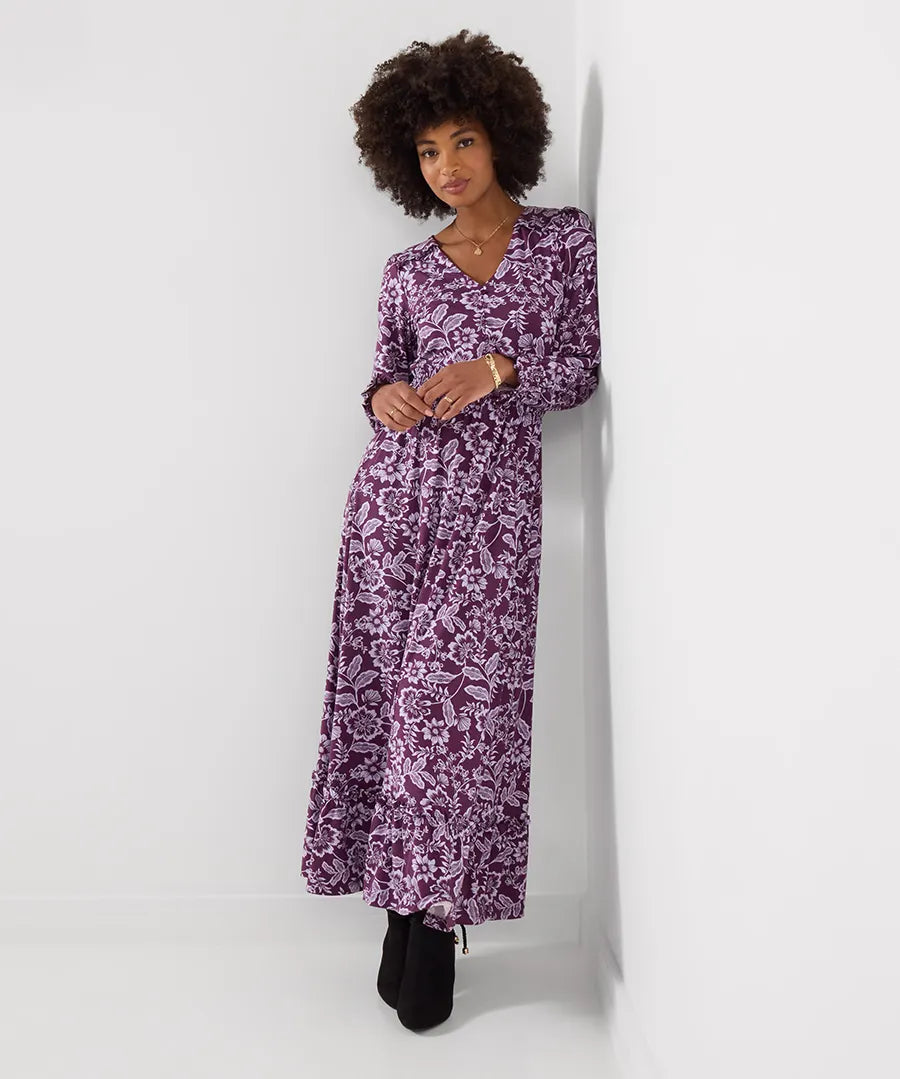 Joe Browns Thea Long Sleeve Jersey Maxi Dress - Purple
