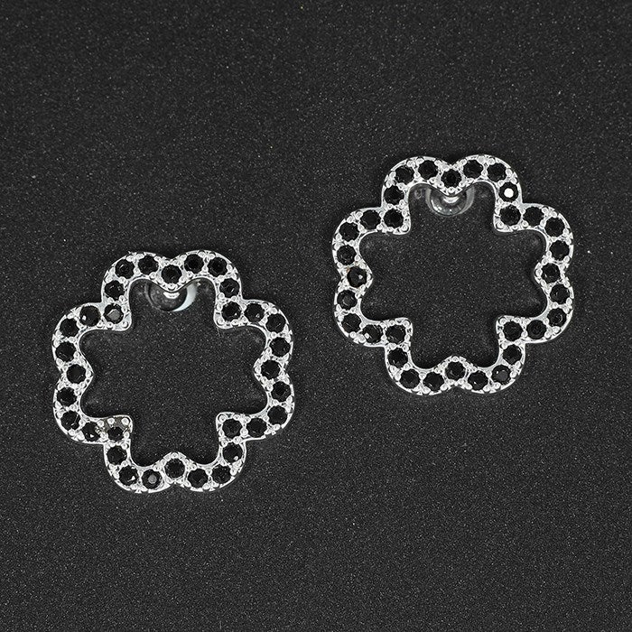 Joe Davies 1.1cm Silver Plated Clover Outline Black Stud Earrings - 339638 - Old Railway Line Garden Centre