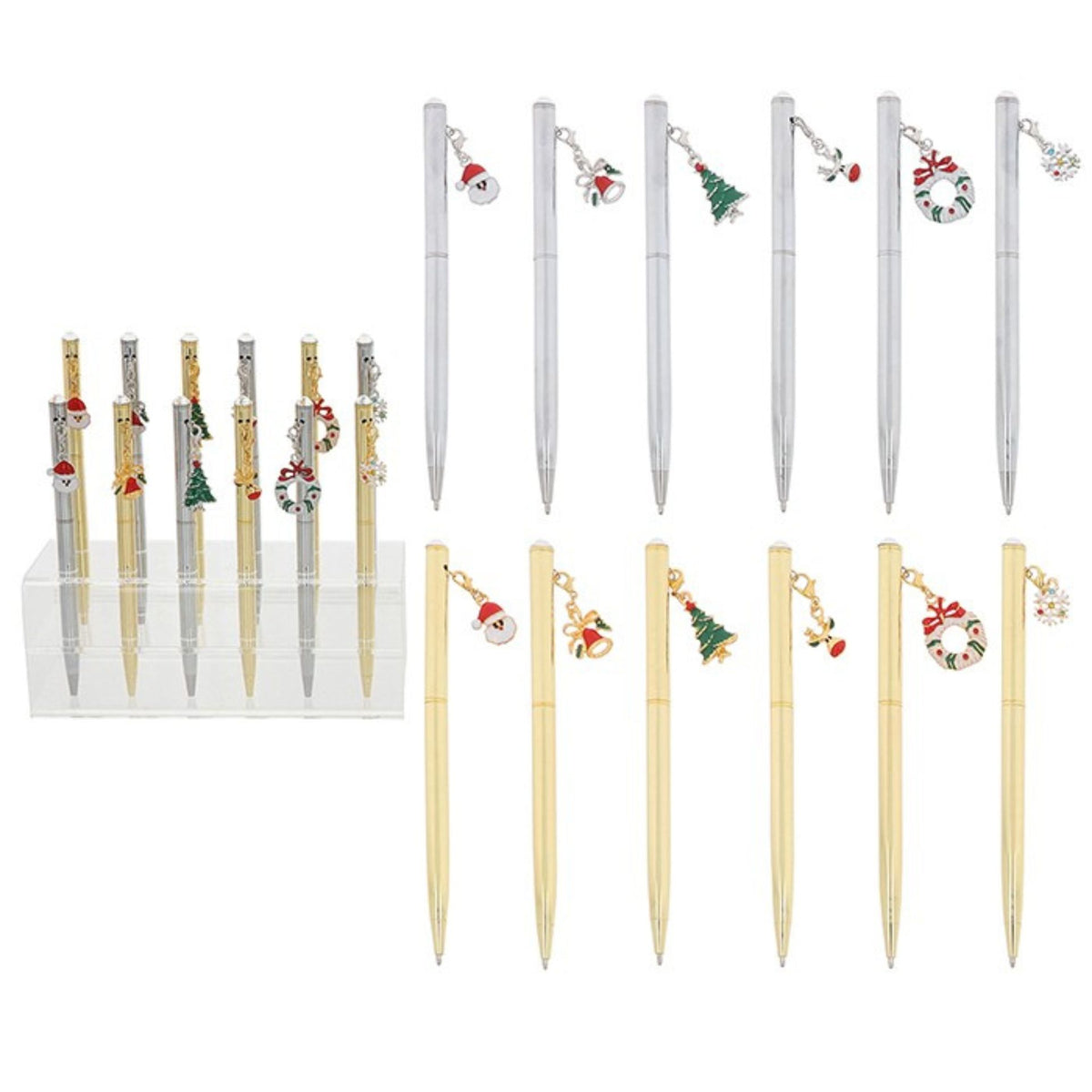 Joe Davies 13cm Chic Christmas Charm Pens -Gold/Silver (Choice of 12)