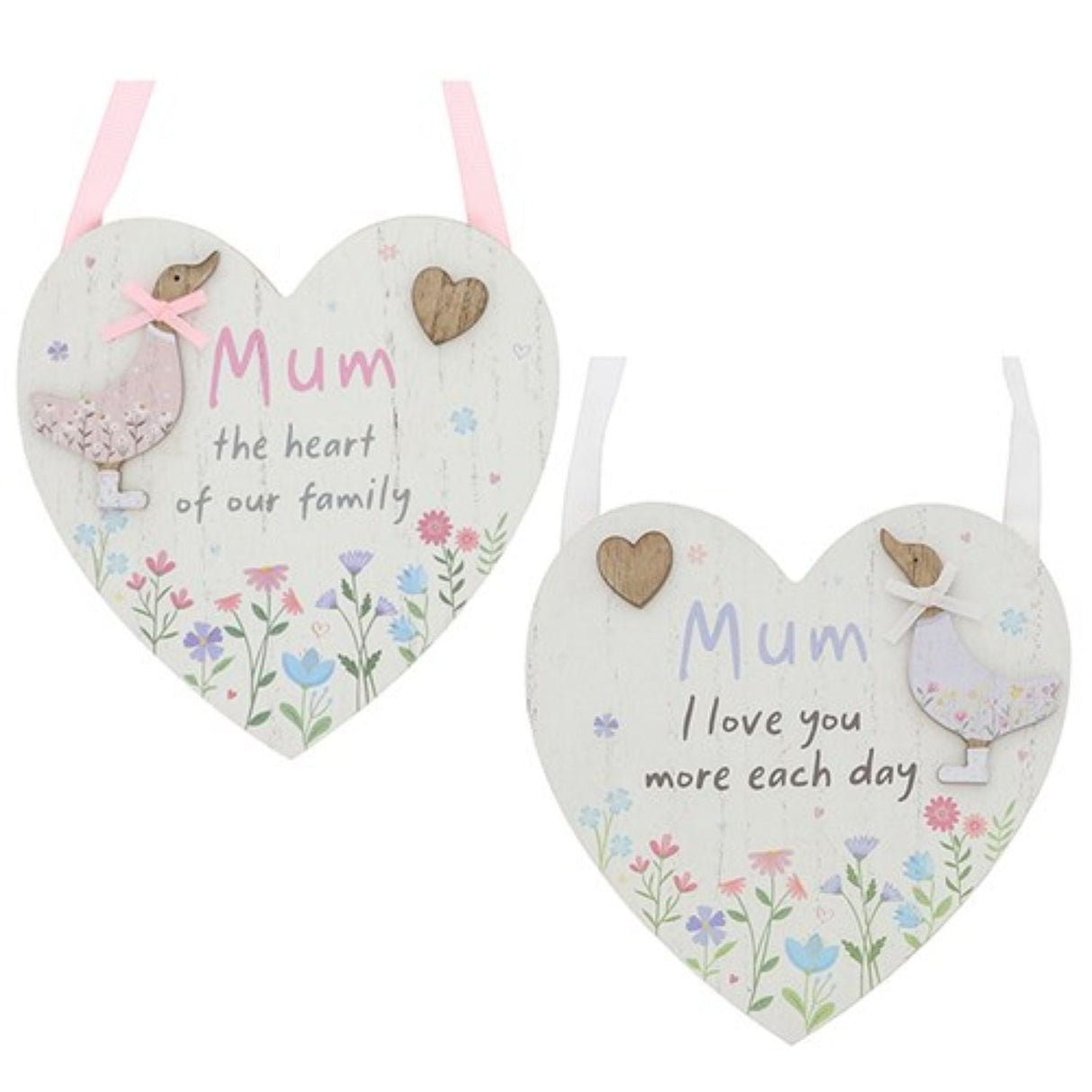 Joe Davies Ditsy Ducks 'Mum' Heart Plaque (Choice of 2) - Old Railway Line Garden Centre
