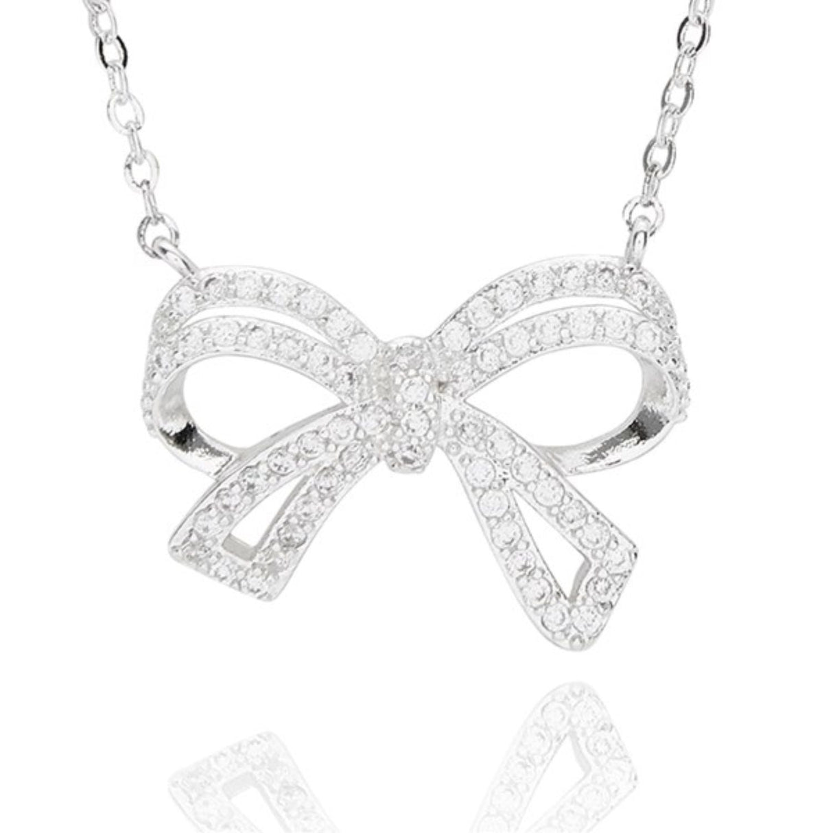 Joe Davies Eternal Bow Sparkle Bow Silver Plated Necklace - Old Railway Line Garden Centre