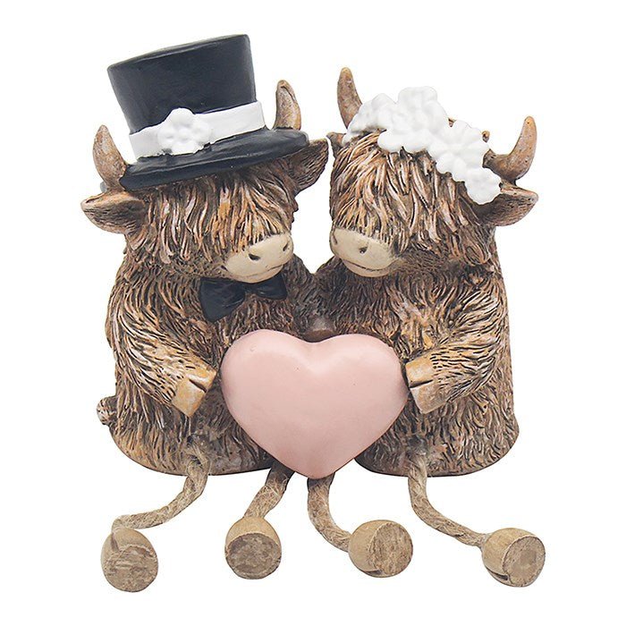 Joe Davies Highland Cow Dangle Leg Bride & Groom Ornament - LP75982 - Old Railway Line Garden Centre