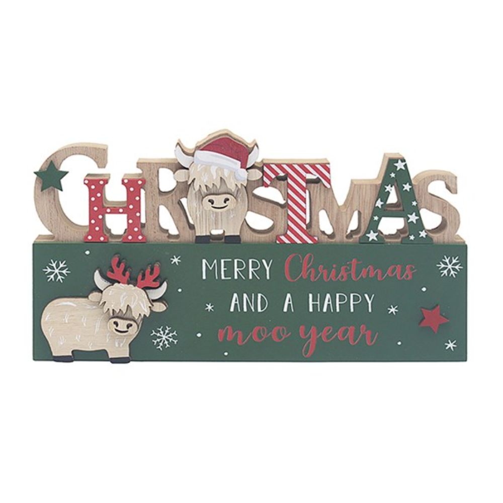 Joe Davies 'Merry Christmas' Highland Cow Wooden Plaque