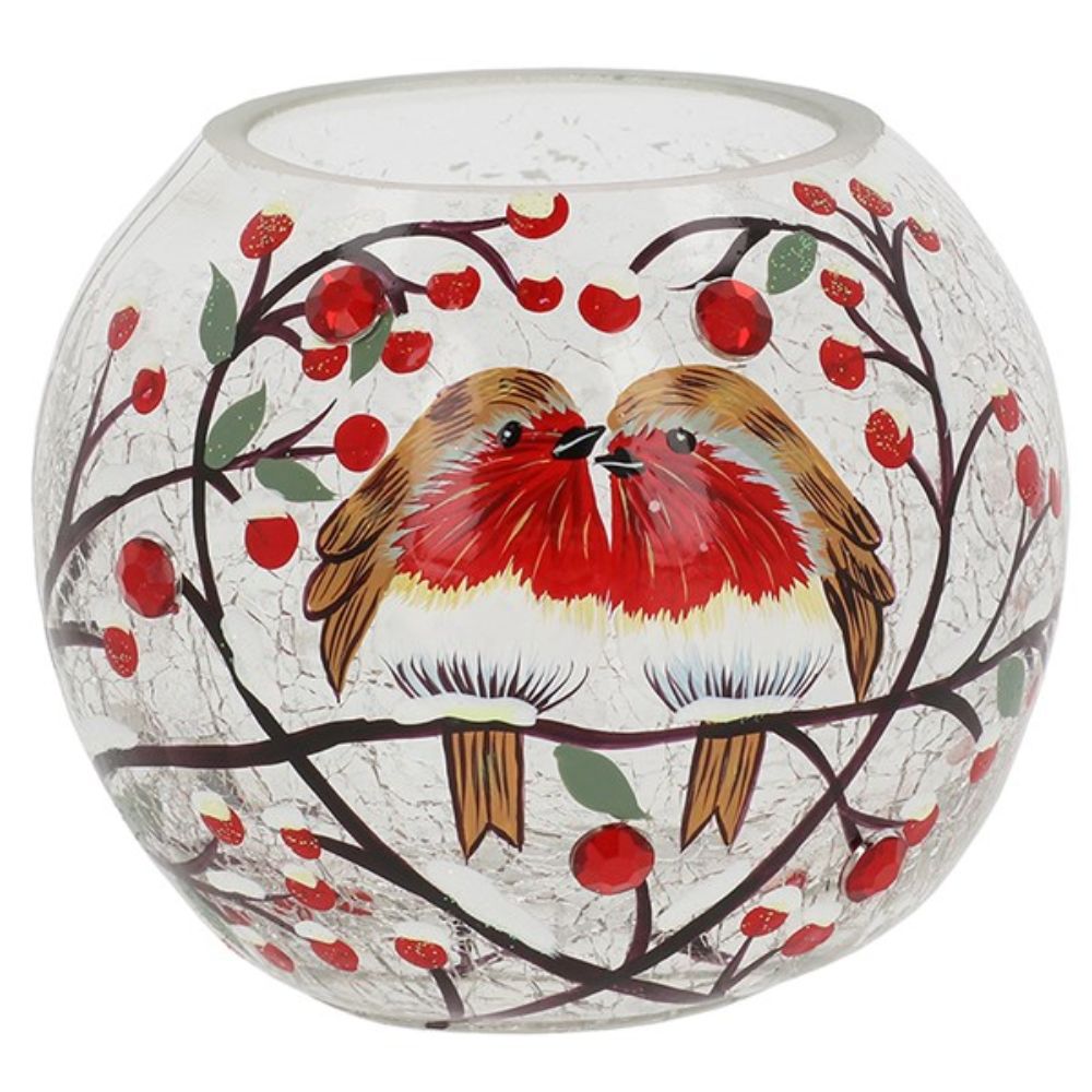 Joe Davies Small Robins Crackle Ball Tea Light Holder