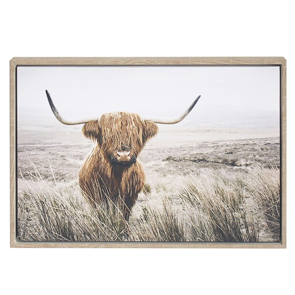 Joe Davies Urban Art Wood Frame Highland Cow Small Landscapee