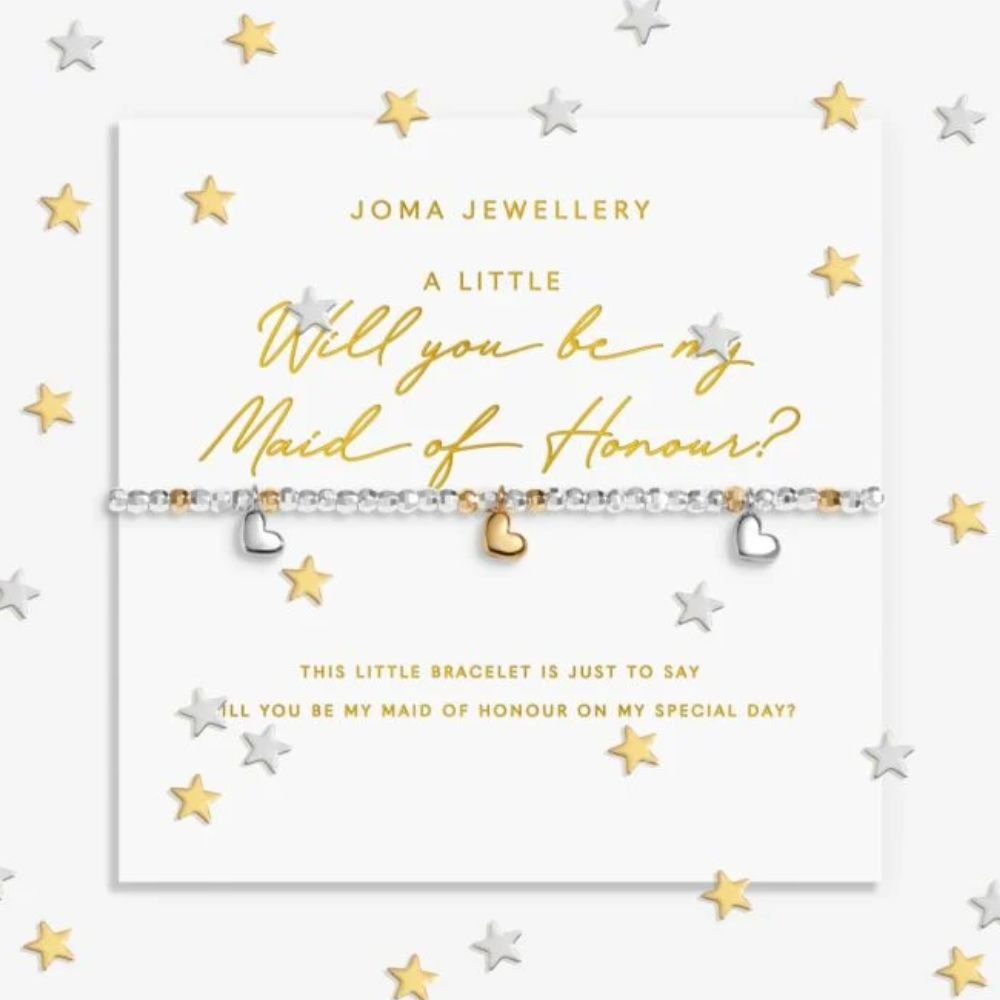 Joma Jewllery Sparkle Confetti A Little 'Will You Be My Maid Of Honour' Bracelet - Silver & Gold Plated - Old Railway Line Garden Centre