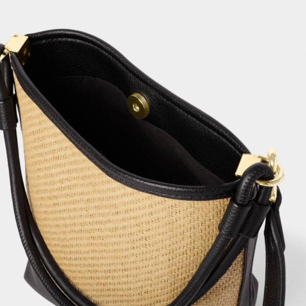 Katie Loxton Black Riviera Raffia Bucket Bag - Old Railway Line Garden Centre