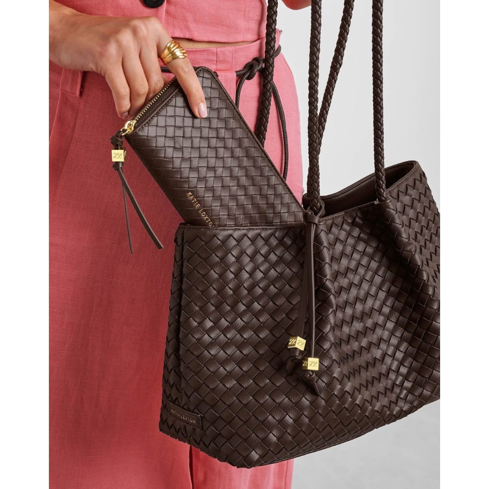 Katie Loxton Large Nova Woven Texture Purse - Chocolate
