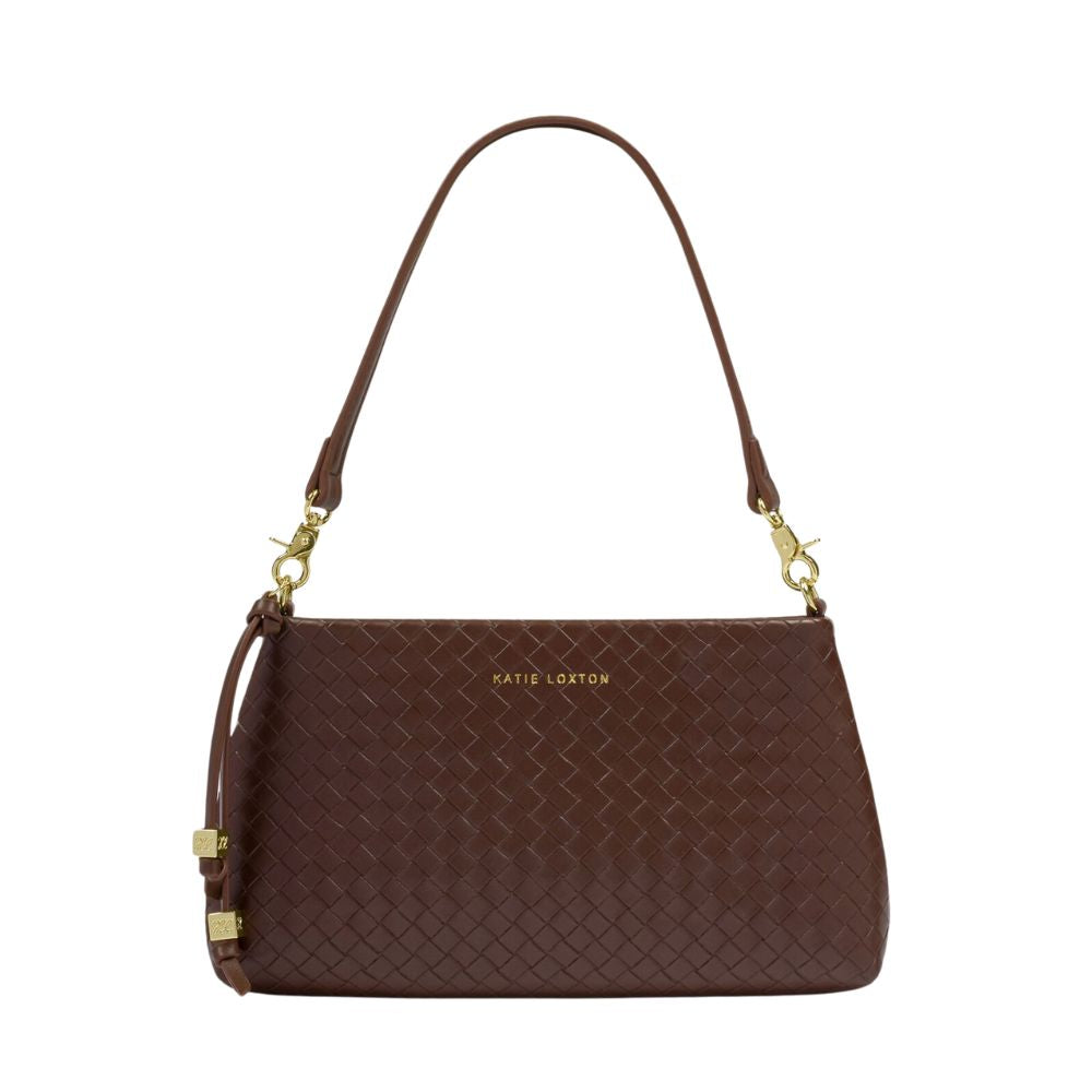 Katie Loxton Small Nova Woven Texture Clutch - Dark Chocolate