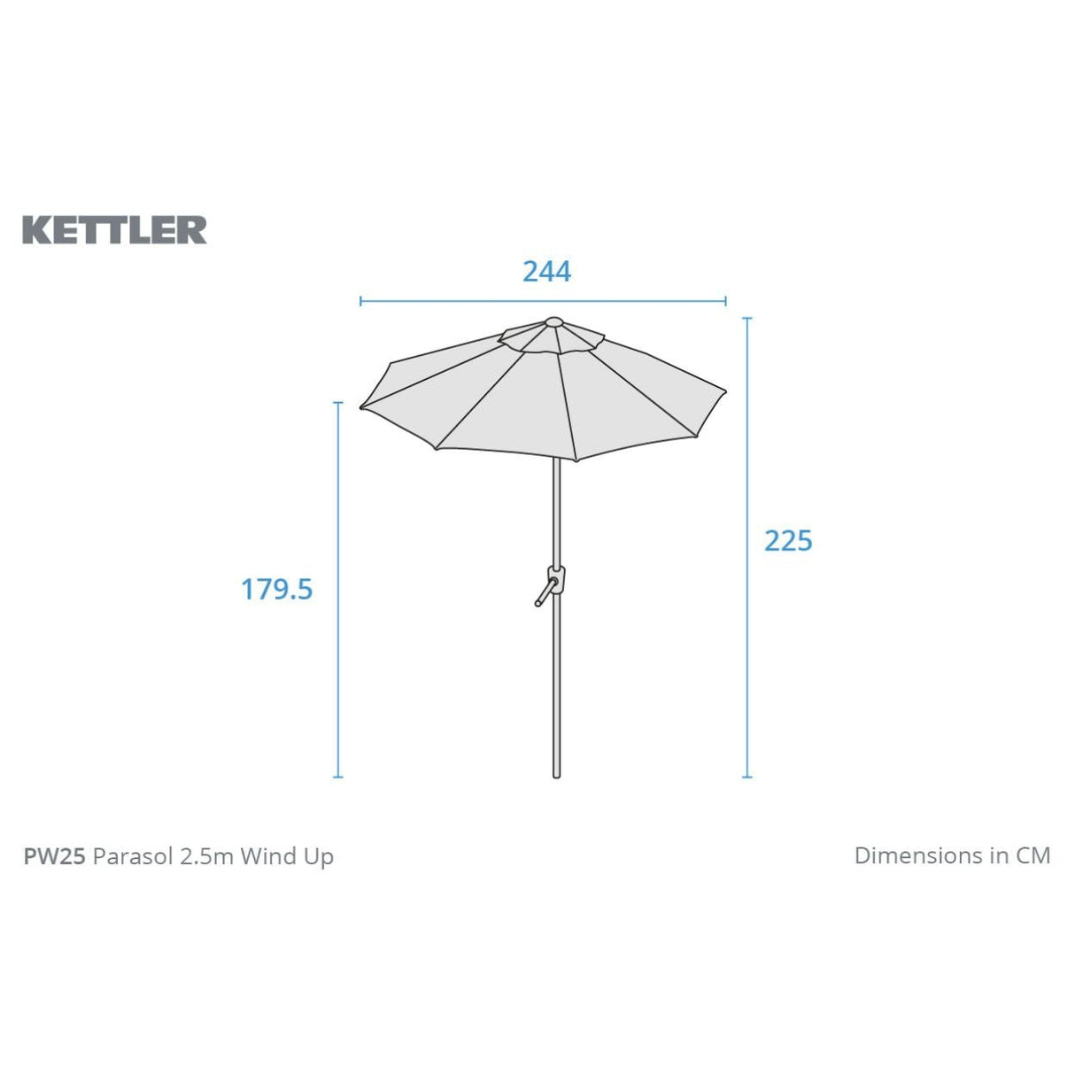 Kettler 2.5m Wind-Up Auto Tilt Parasol with Night Cover - Stone - Old Railway Line Garden Centre