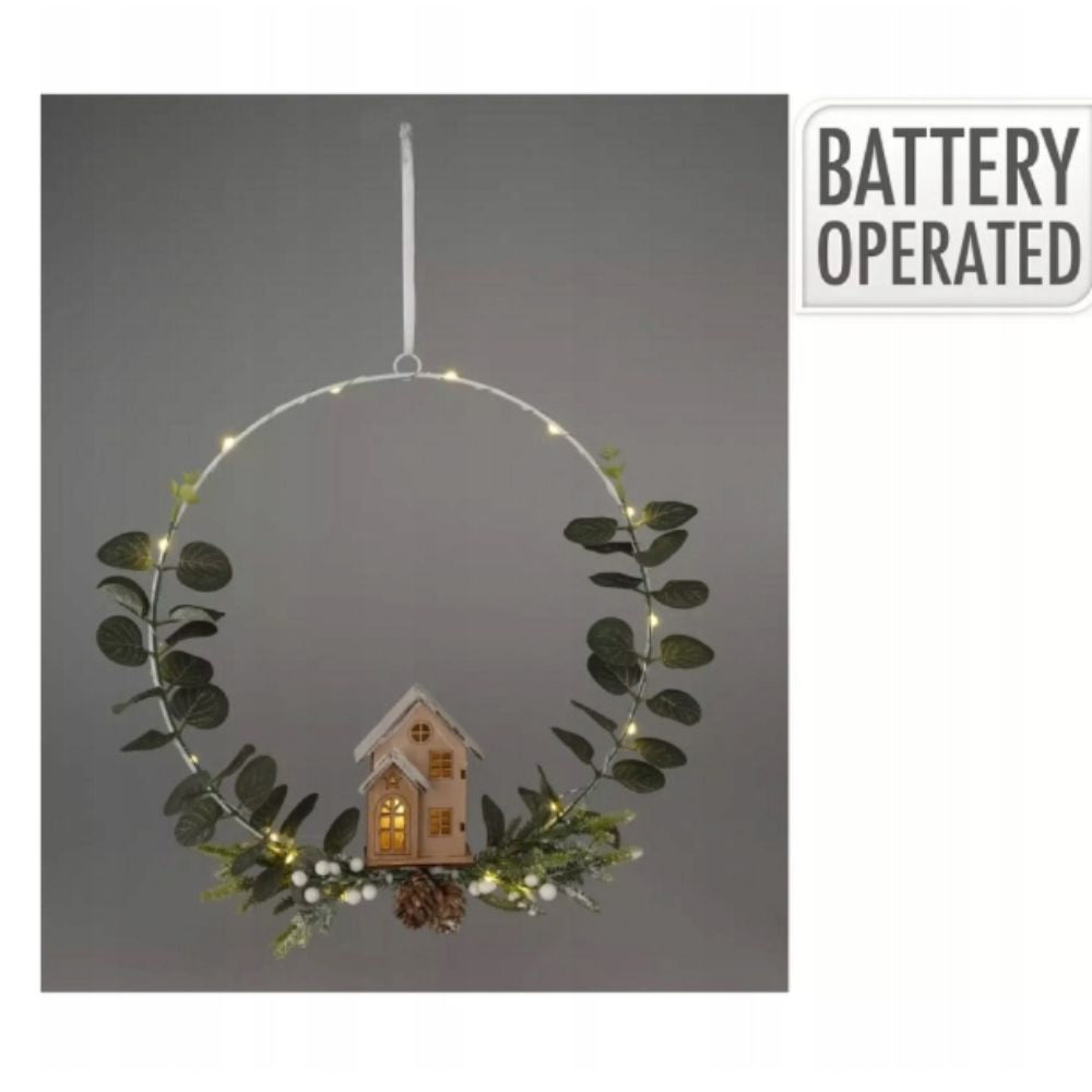 Koopman 30cm Ring with LED House Hanging Decoration