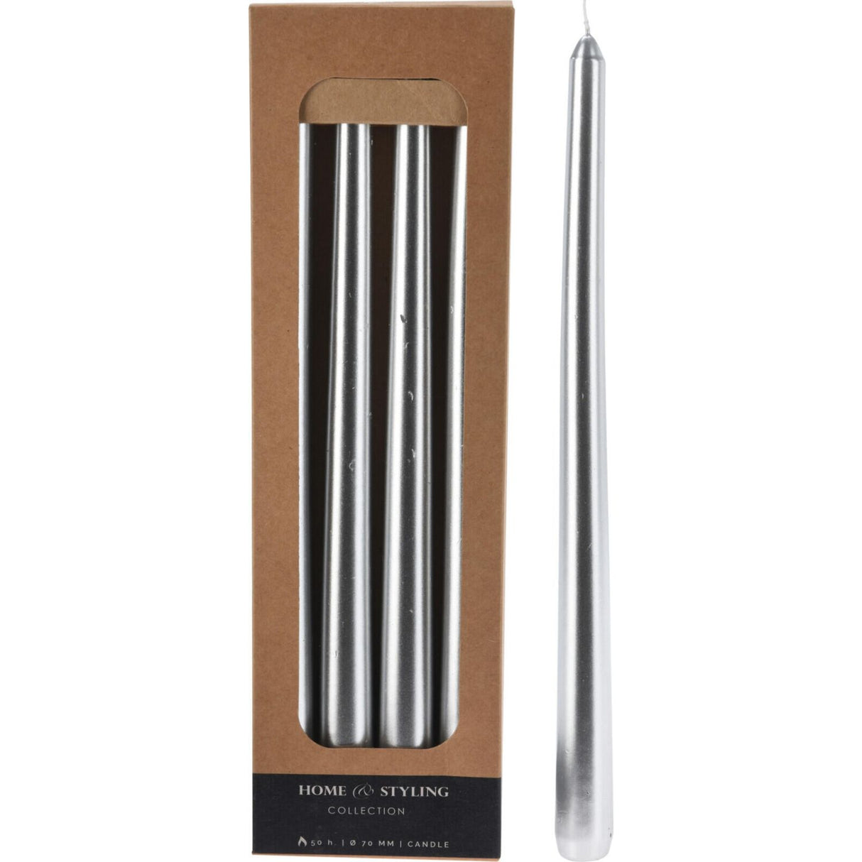 Koopman Four Piece 30cm Silver Dinner Candles
