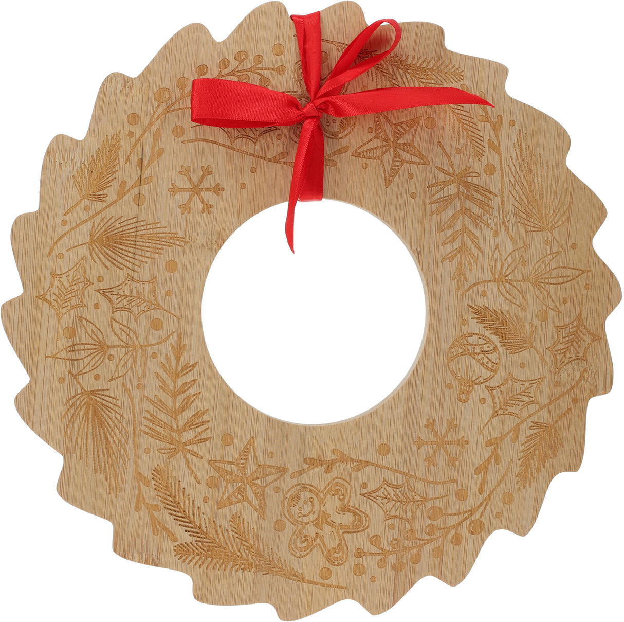 Koopman 19cm Christmas Wreath Bamboo Serving Tray