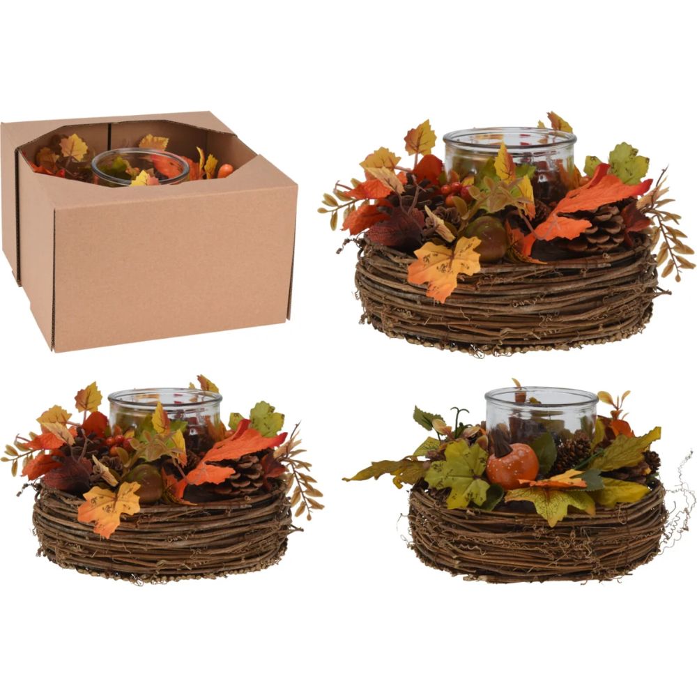 Koopman 21cm Wreath with Candle Holder (Choice of 2)