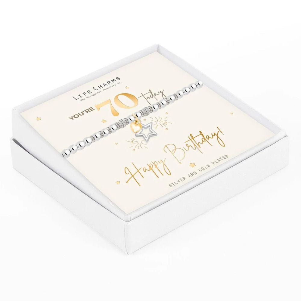 Life Charms Happy 70th Birthday Bracelet - Silver - Old Railway Line Garden Centre