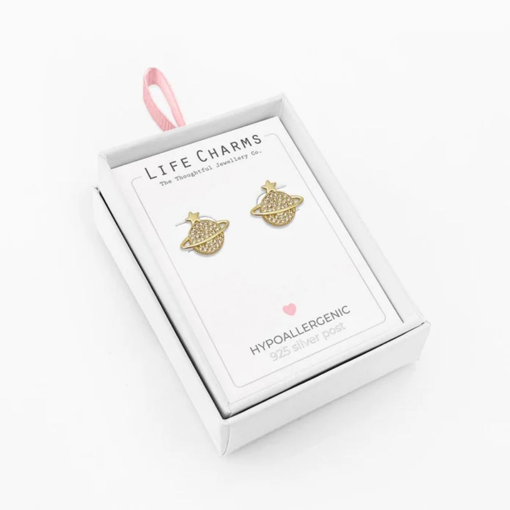 Life Charms Orb Shaped Gold Stud Earrings