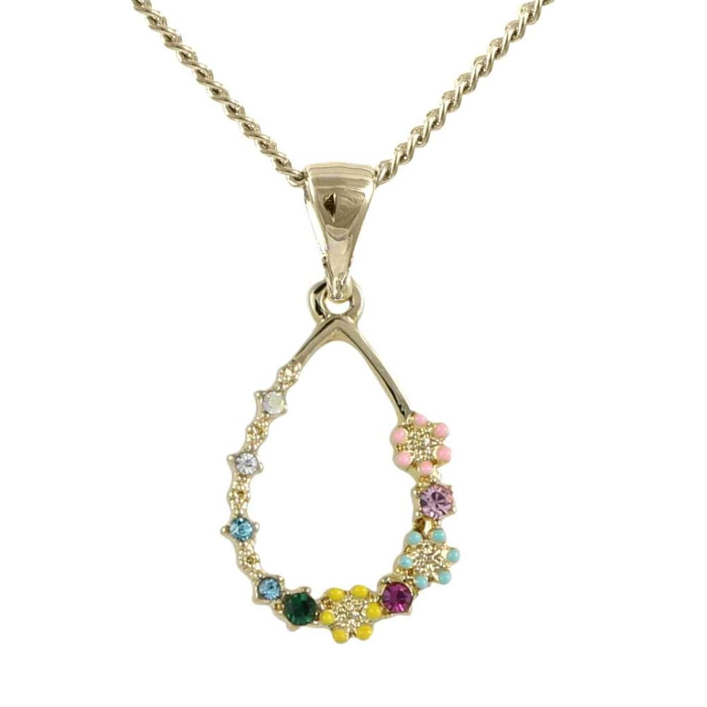 Lila Jewellery 20mm Pink and Yellow Flowers Raindrop Pendant