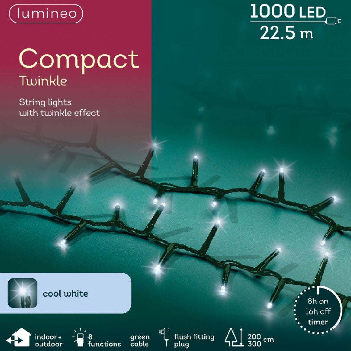 Lumineo 1000 Cool White LED Compact Christmas Lights (22.5m)