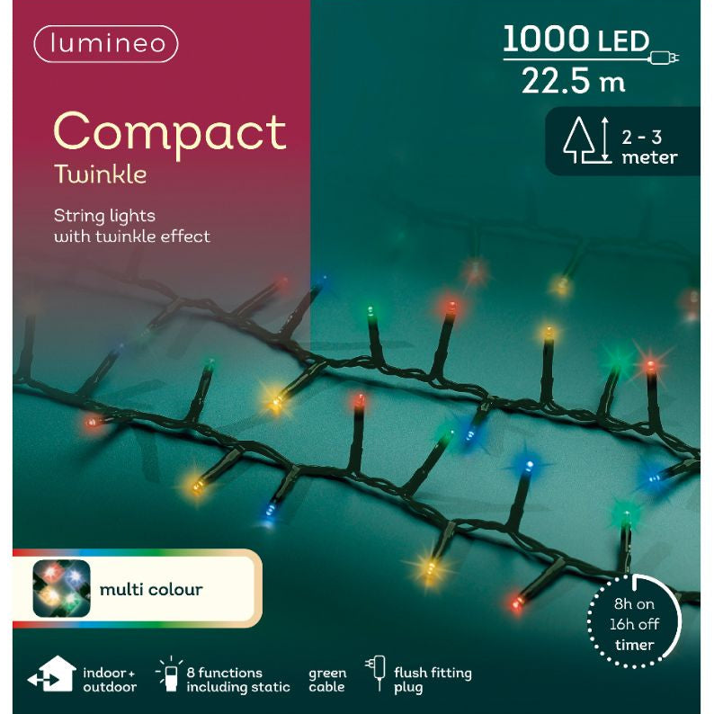 Lumineo 1000 Multi Coloured LED Compact Christmas Lights (22.5m)