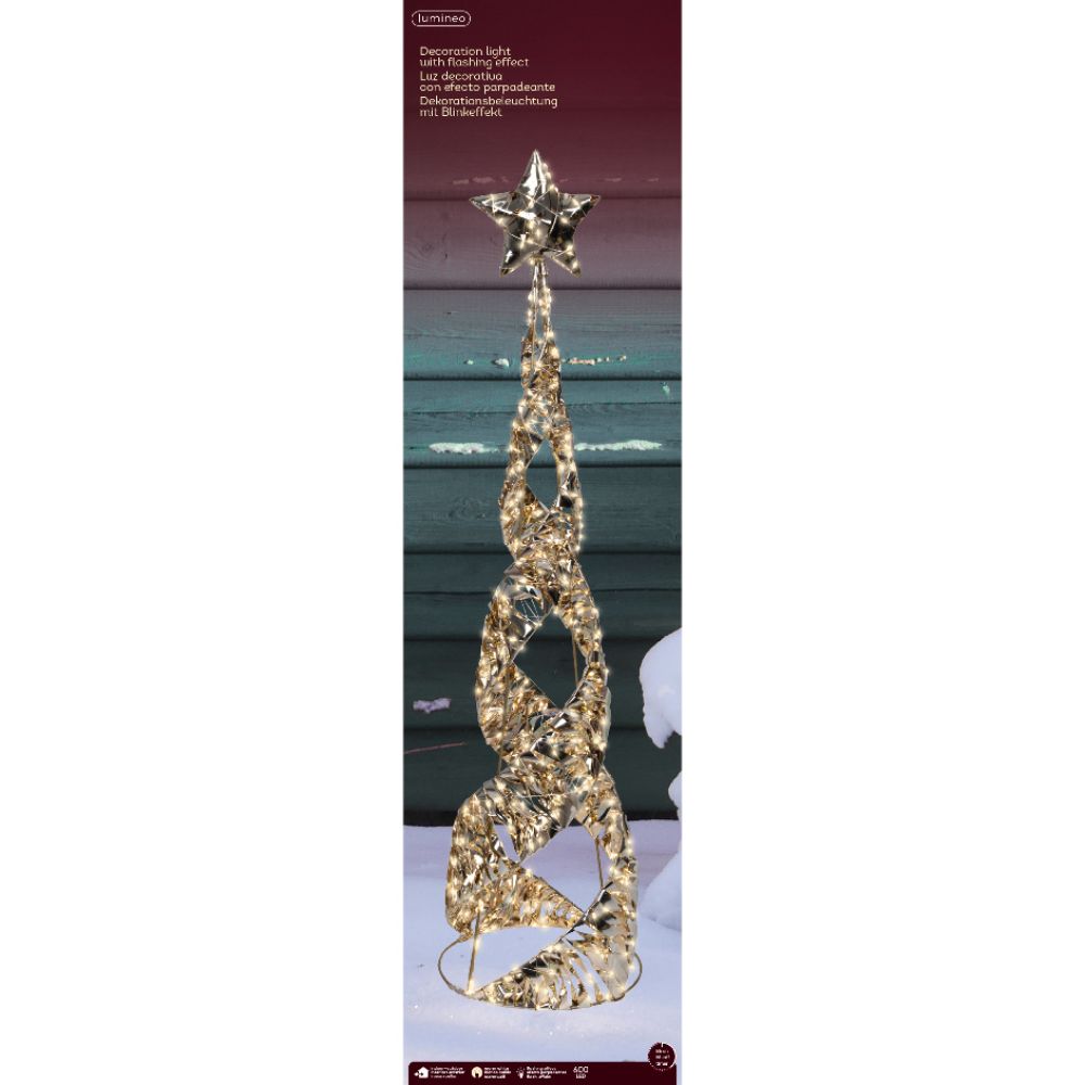 Lumineo 100cm 600 LED Warm White Lit Gold Cone with Star Decoration
