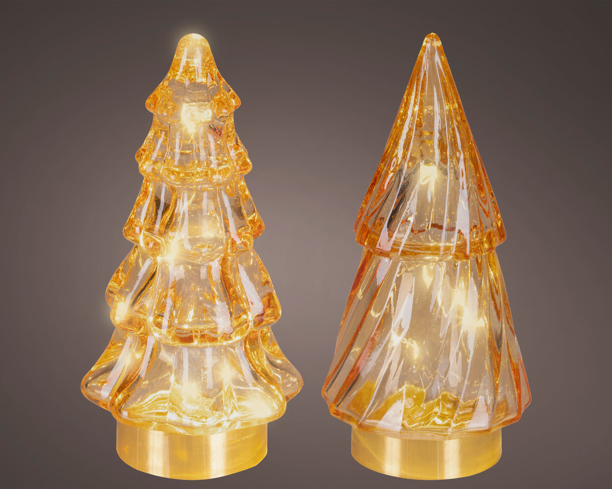Lumineo 12.8cm Micro LED Glass Tree Decoration - (Choice of 2) - Warm White - Amber