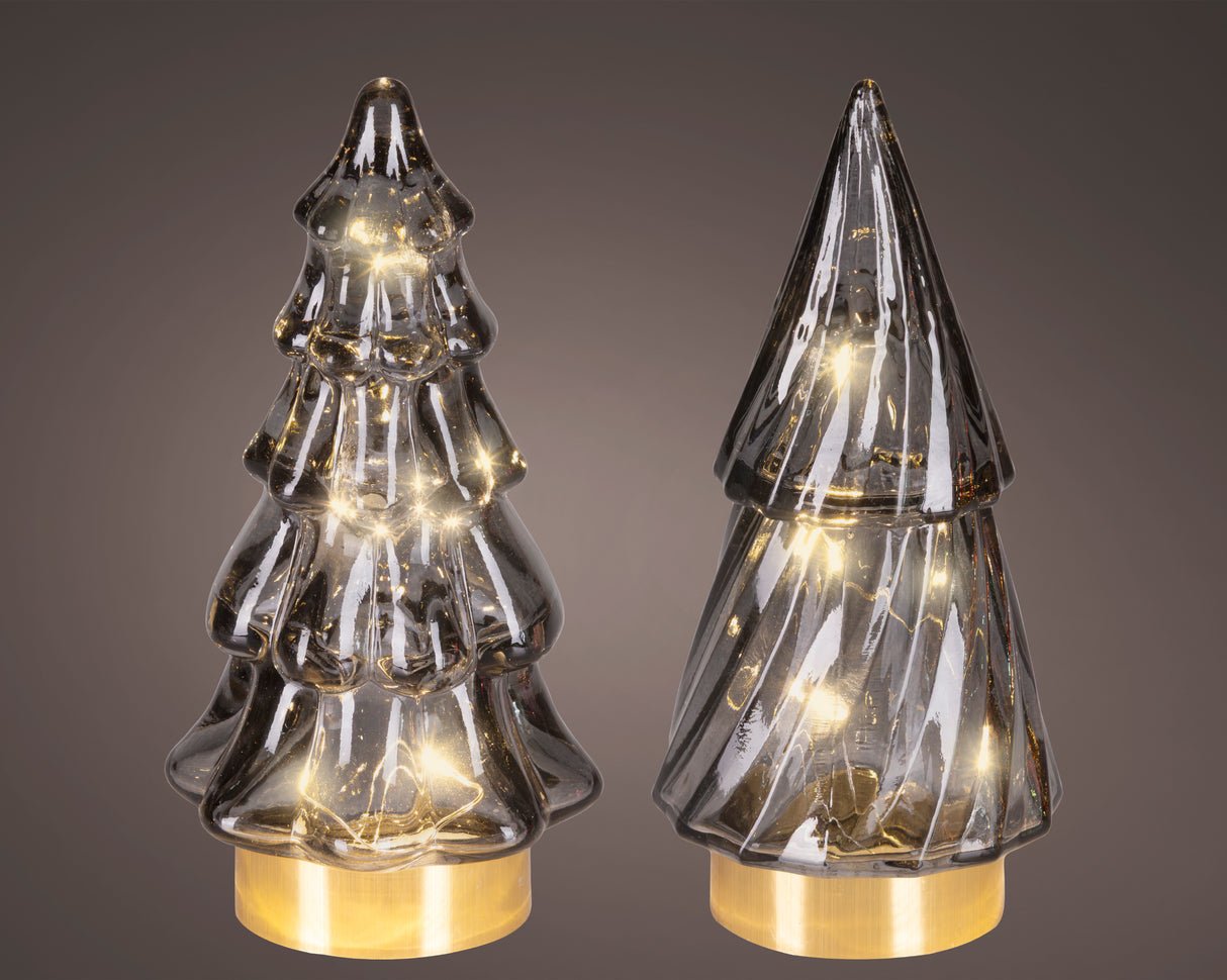Lumineo 12.8cm Micro LED Glass Tree Decoration - (Choice of 2) - Warm White - Grey