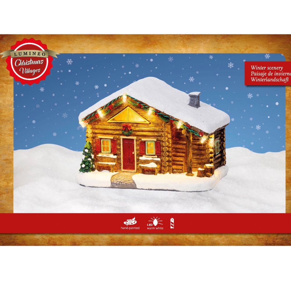 Lumineo 12cm LED Christmas Village Cosy Log Cabin - Battery Operated