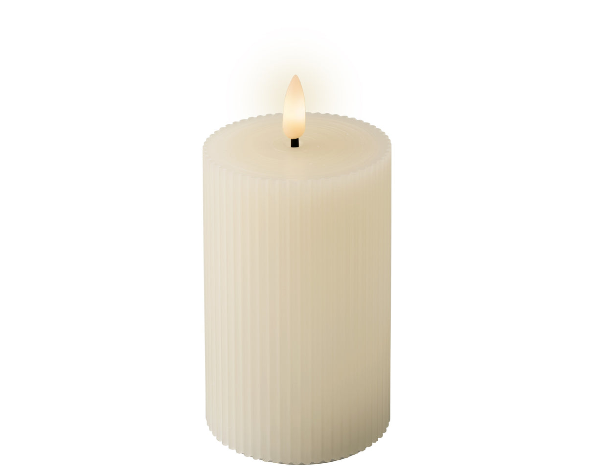 Lumineo 13.5cm LED Ribbed Realistic Wax Candle - Warm White - Cream - 487536