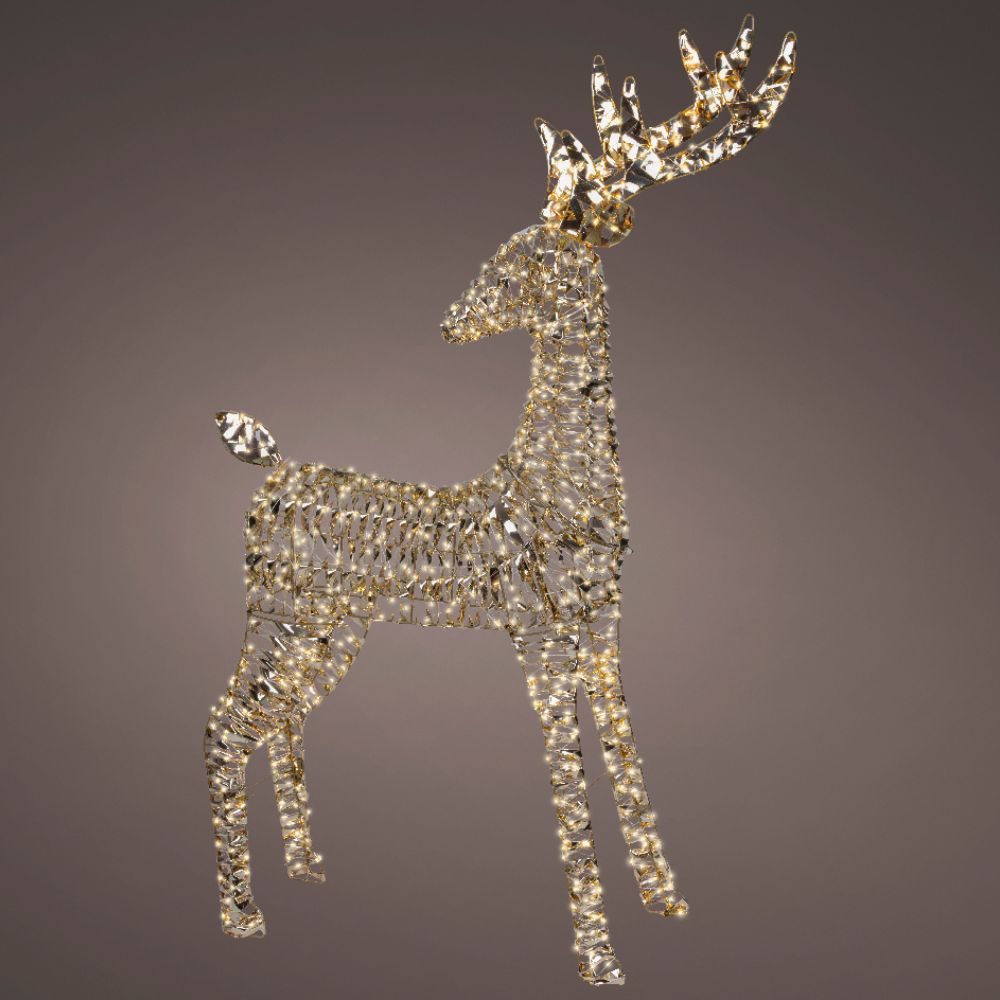 Lumineo 130cm Warm White LED Lit Gold Twist Frame Reindeer Decoration - 960 LEDs