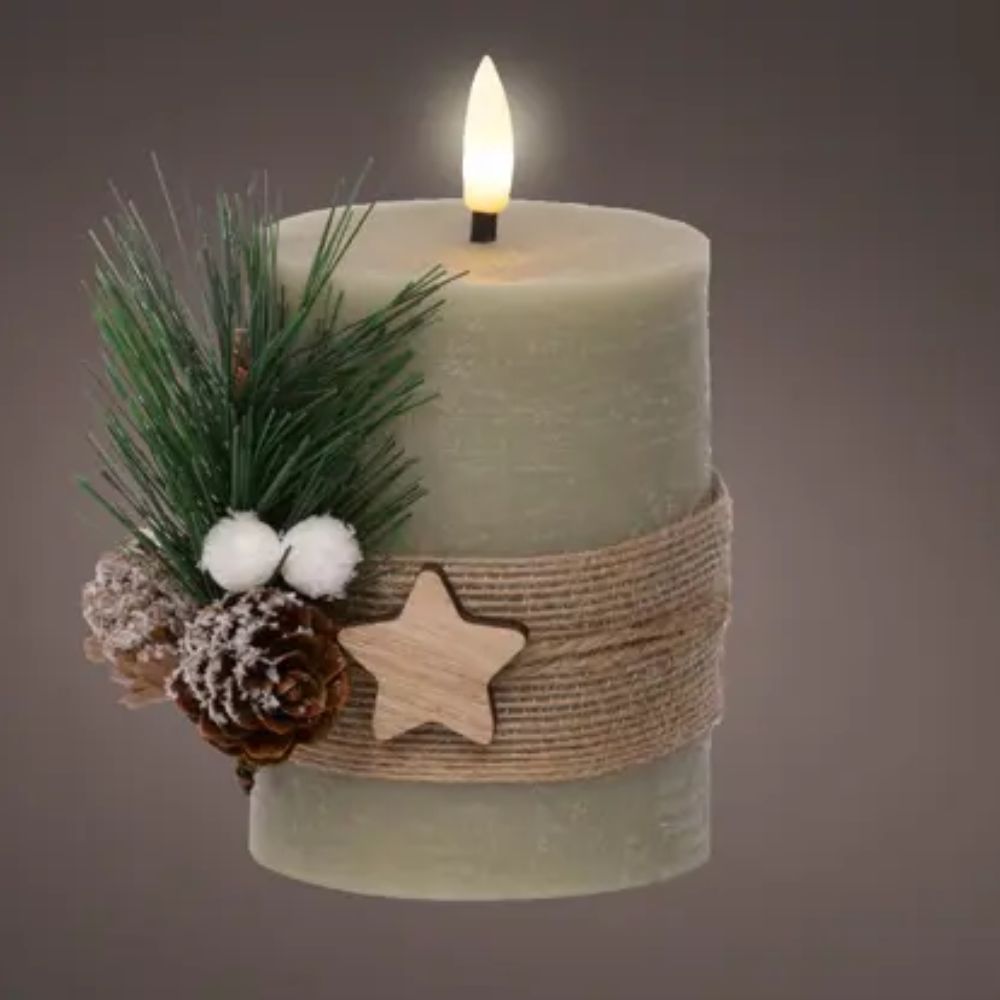 Lumineo 13cm Green LED Wick Candle with Leaves
