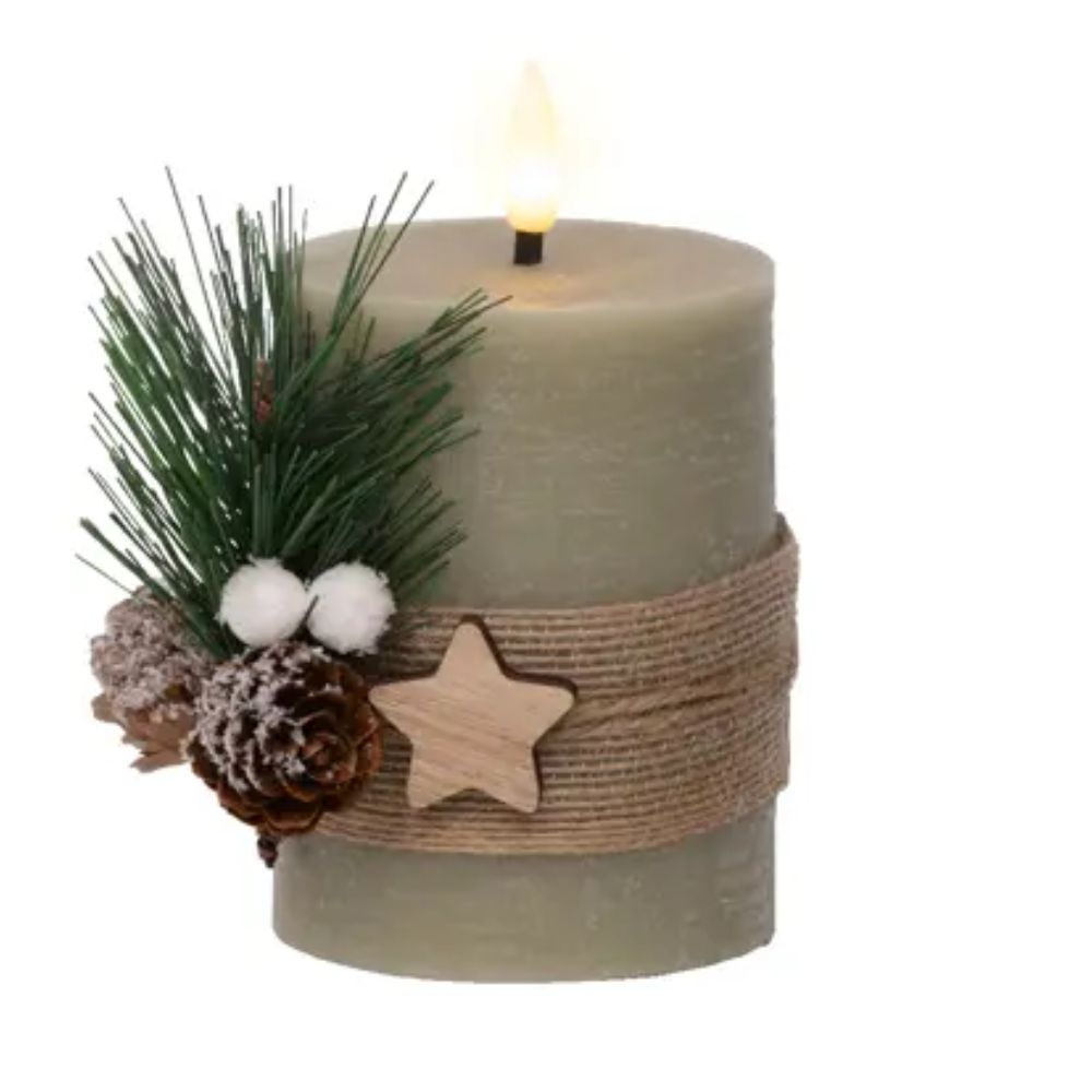 Lumineo 13cm Green LED Wick Candle with Leaves
