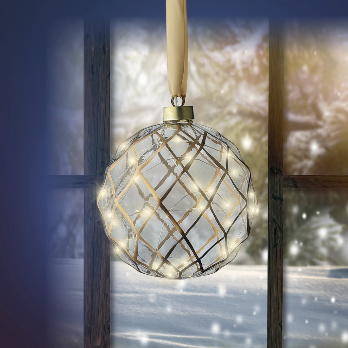 Lumineo 14cm Micro LED Stead Ball Clear Hanging Decoration - Warm White - 487581