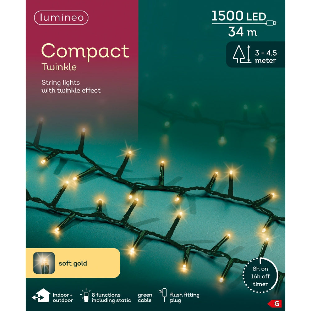 Lumineo 1500 Soft Gold LED Compact Christmas Lights (34m)