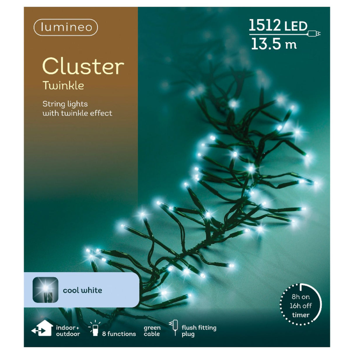 Lumineo 1512 Cool White LED Twinkle Effect Outdoor Cluster Lights (14m)