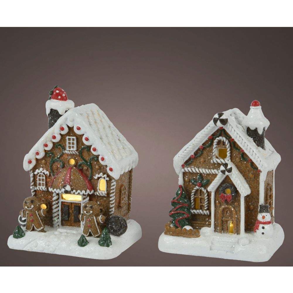 Lumineo 15cm LED Christmas Village Ginger Bread Houses (Choice of 2) - Battery Operated