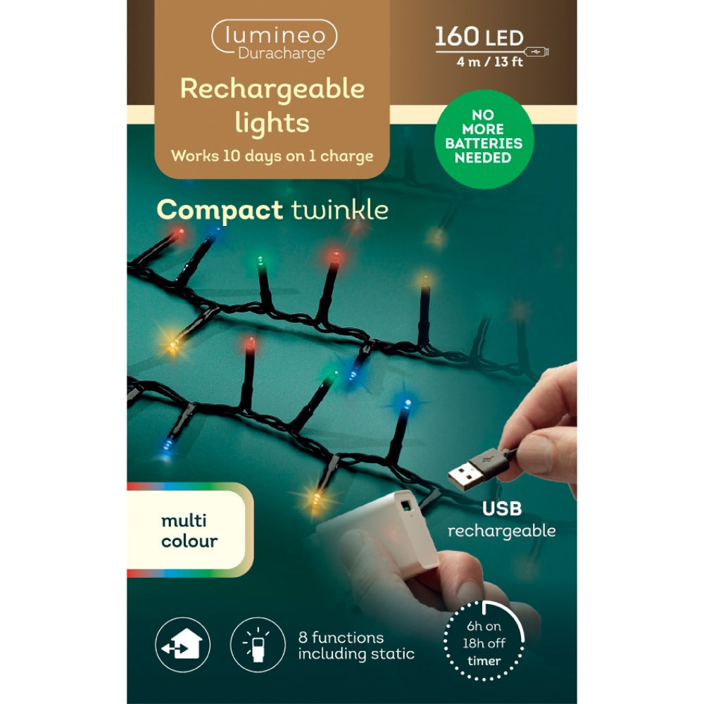 Lumineo 160 Multi Coloured LED Rechargeable Compact Lights (4m)