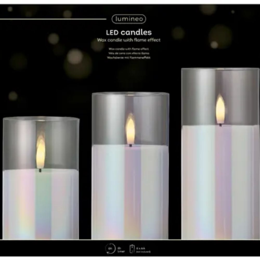 Lumineo 17cm Glass Cylinder LED Wick Candles