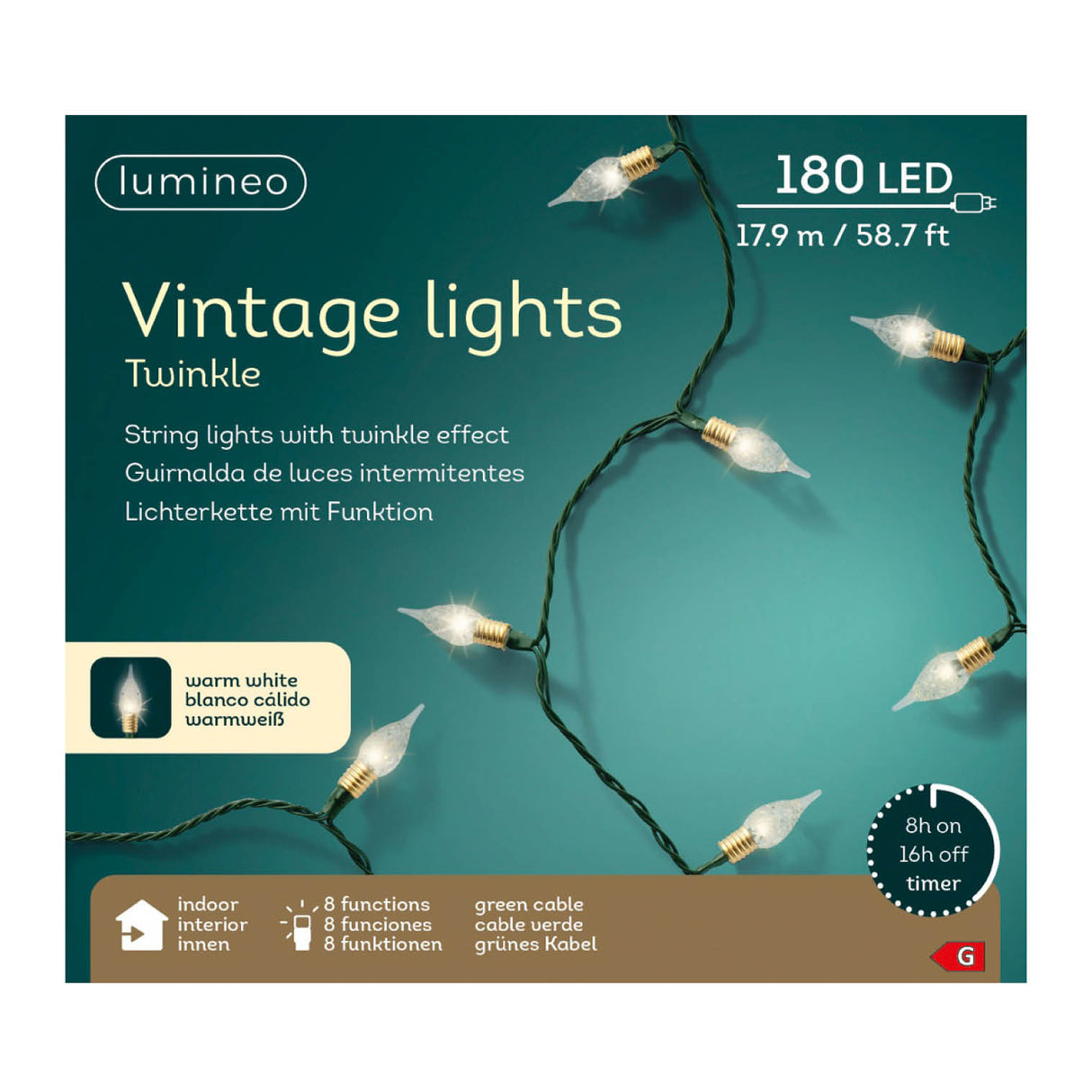 Lumineo 180 Warm White LED Vintage Twinkle Lights (17.9m)