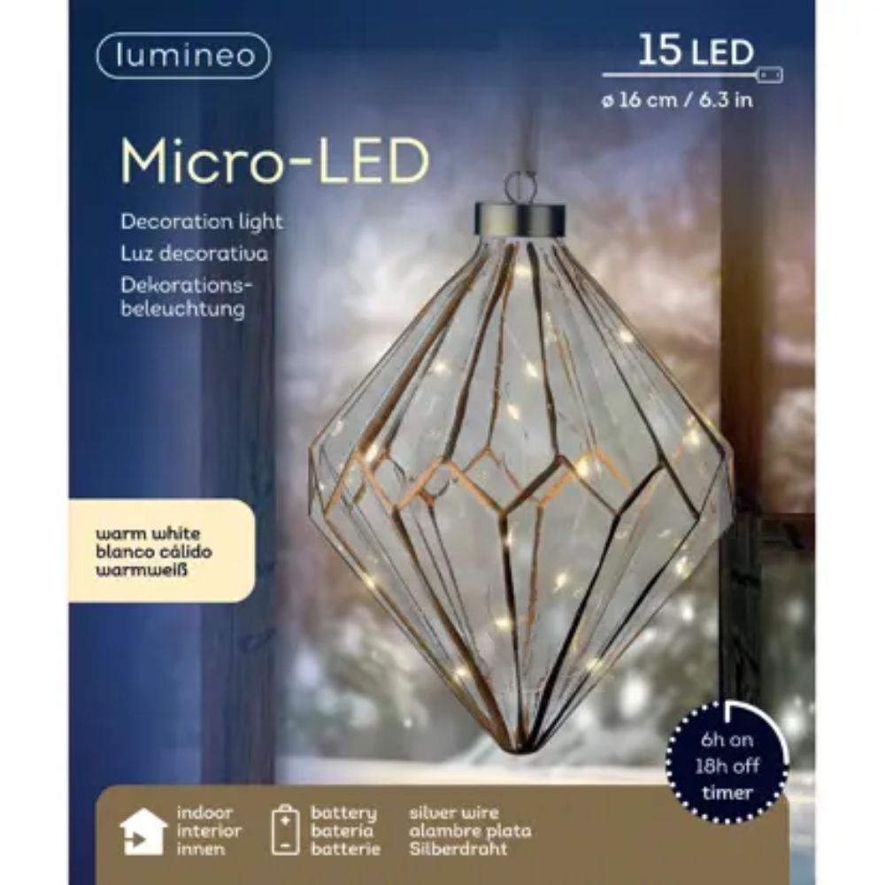 Lumineo 20cm Led Hanging Glass Diamond