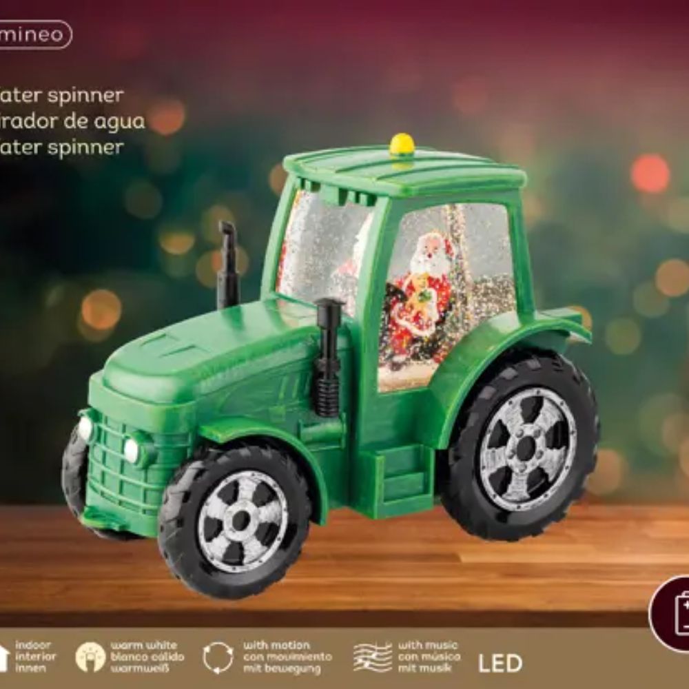 Lumineo 20cm LED Santa Tractor Water Spinner